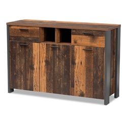 Baxton Studio Ranger Mid-Century Modern Rustic Brown Finished Wood and Grey Metal 2-Door Sideboard Buffet